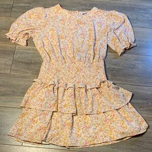 Lulu's Peach Floral Smocked Waist Tiered Dress